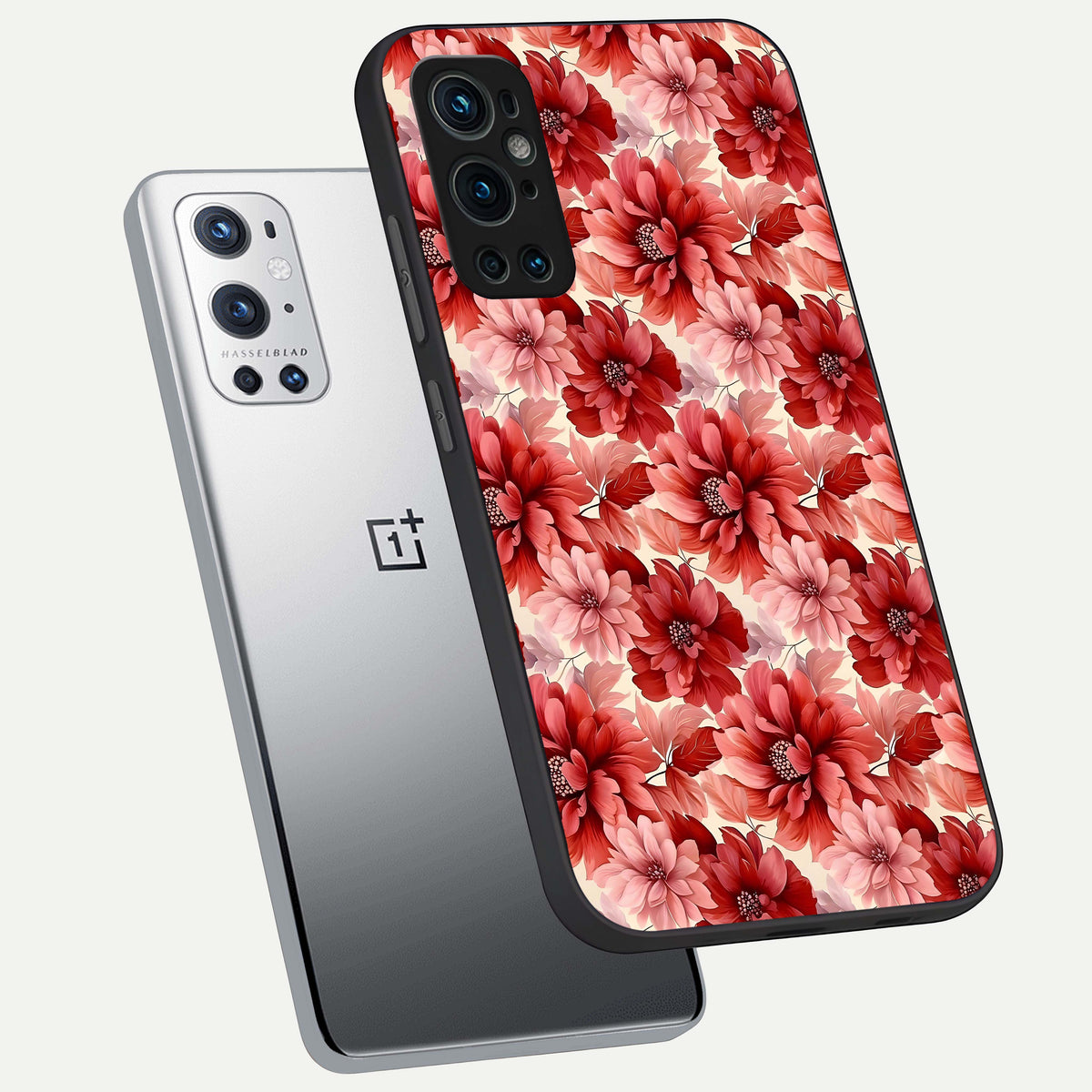  Crimson Love Petals phone case For OnePlus 9 Pro showing premium glass back cover with detailed artwork