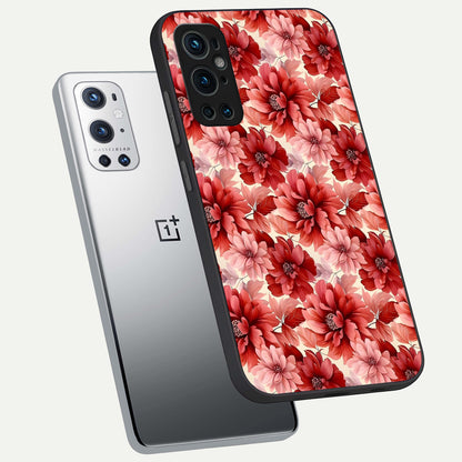  Crimson Love Petals phone case For OnePlus 9 Pro showing premium glass back cover with detailed artwork