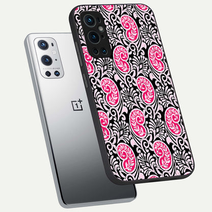  Crimson Paisley Charm phone case For OnePlus 9 Pro showing premium glass back cover with detailed artwork