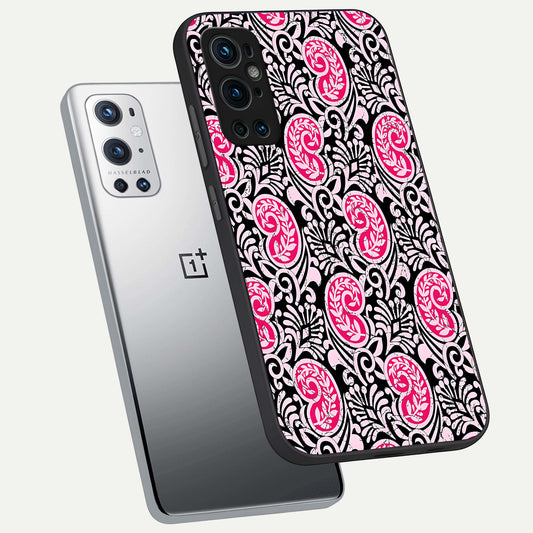  Crimson Paisley Charm phone case For OnePlus 9 Pro showing premium glass back cover with detailed artwork