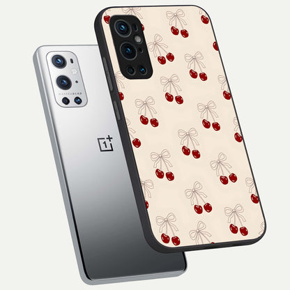  Cute Cherry Pattern phone case For OnePlus 9 Pro showing premium glass back cover with detailed artwork