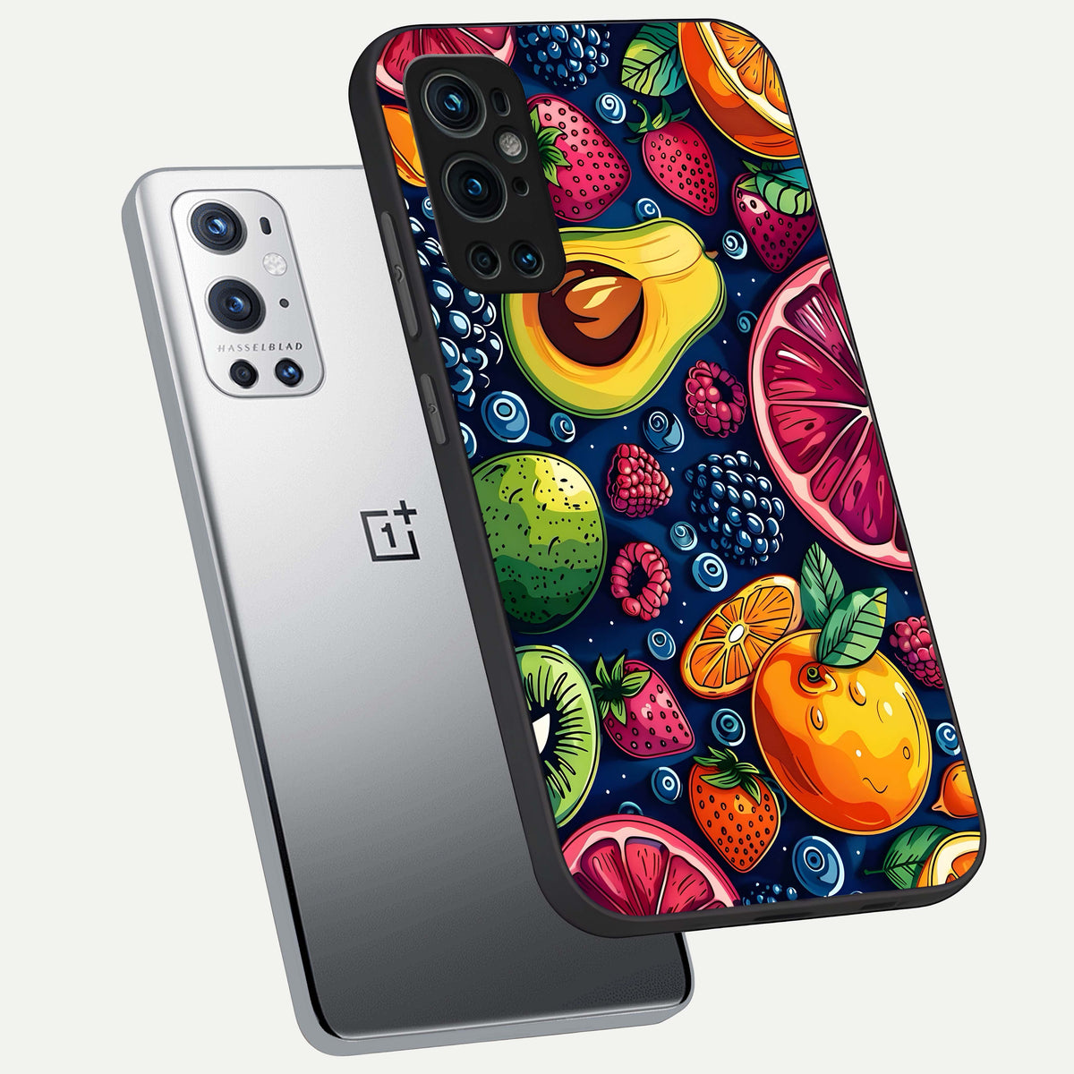  Cute Fruits Art phone case For OnePlus 9 Pro showing premium glass back cover with detailed artwork