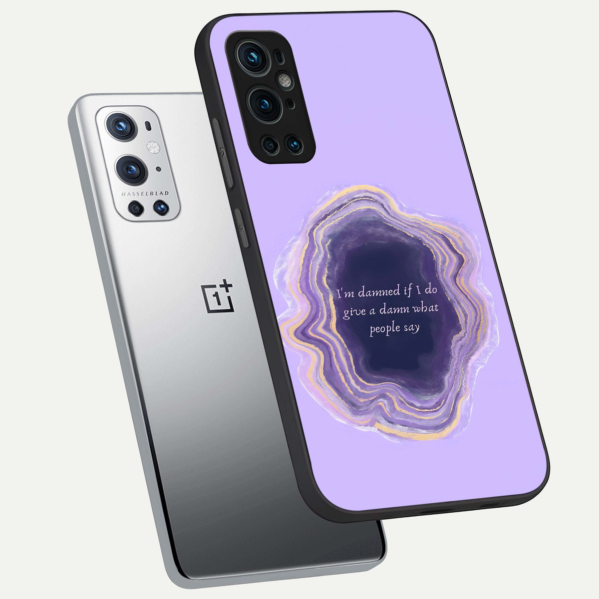  Damned People Quote phone case For OnePlus 9 Pro showing premium glass back cover with detailed artwork
