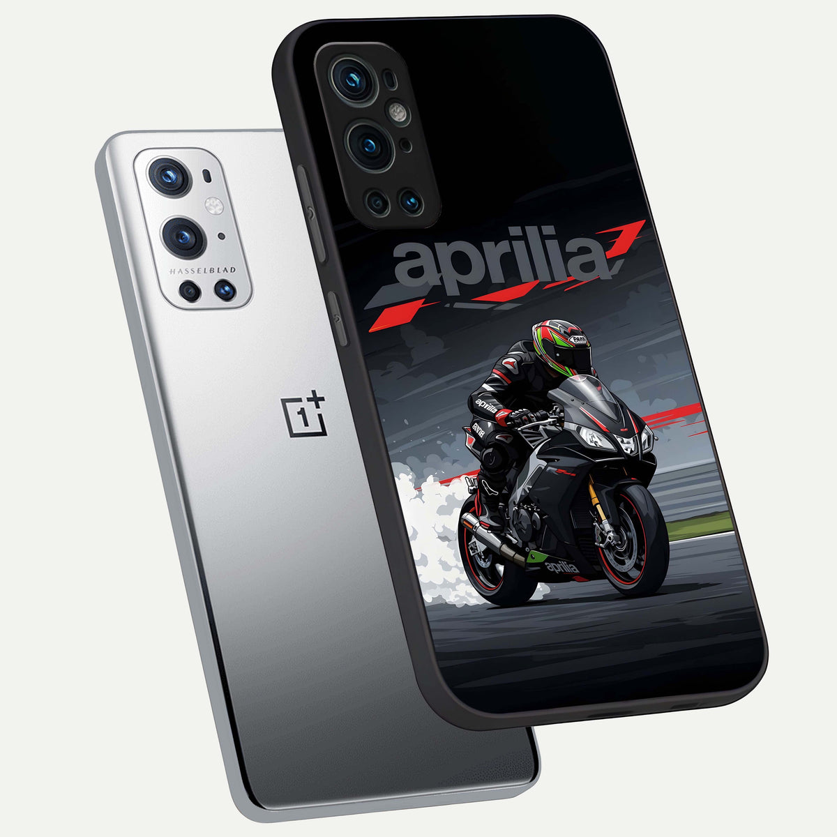  Dark Aprilla phone case For OnePlus 9 Pro showing premium glass back cover with detailed artwork