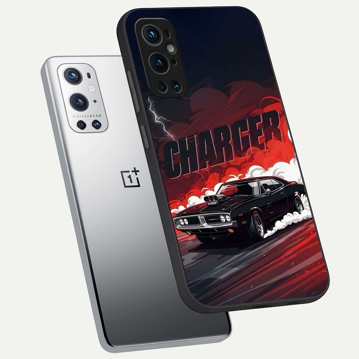  Dark Charger Fury phone case For OnePlus 9 Pro showing premium glass back cover with detailed artwork