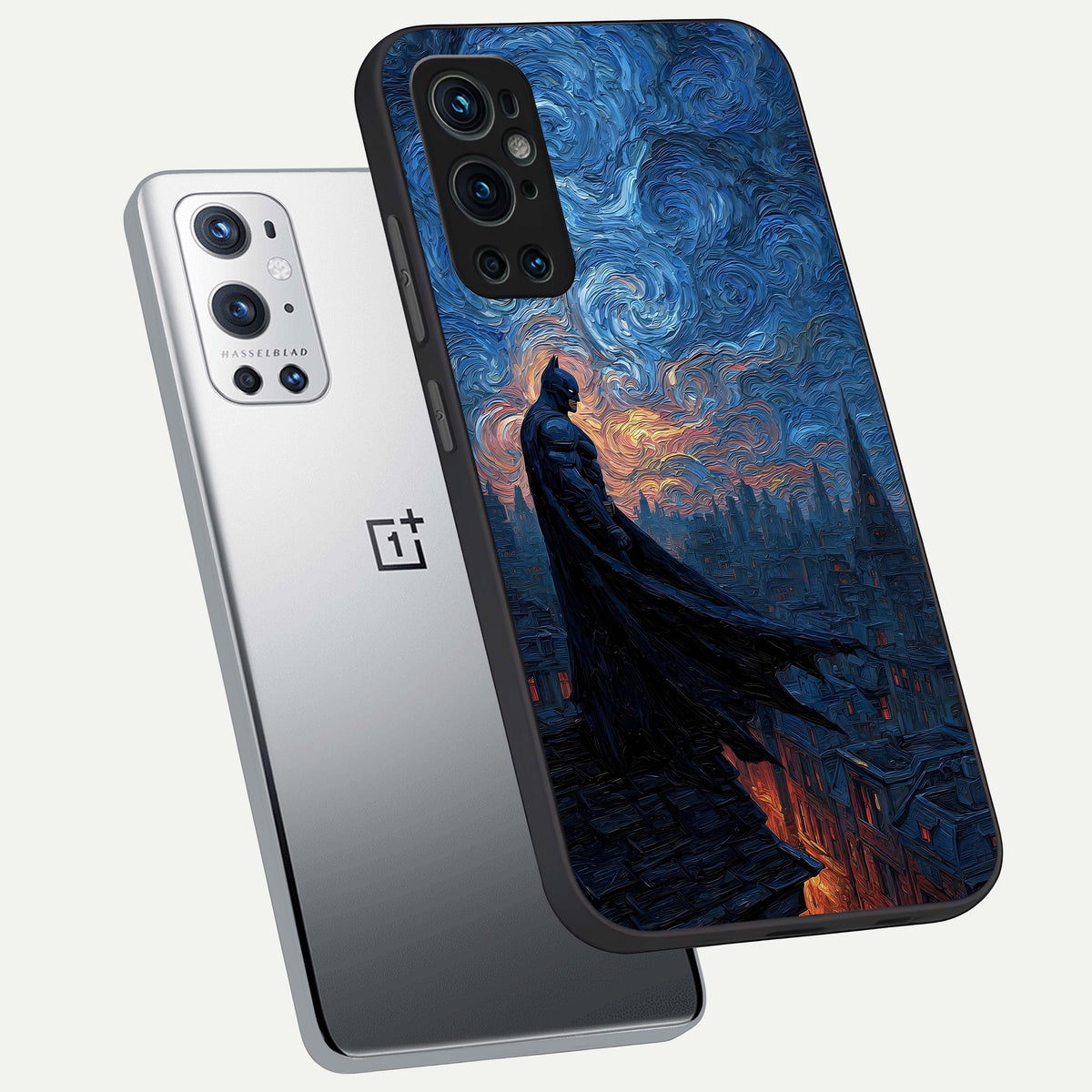  Dark Knight Dusk phone case For OnePlus 9 Pro showing premium glass back cover with detailed artwork