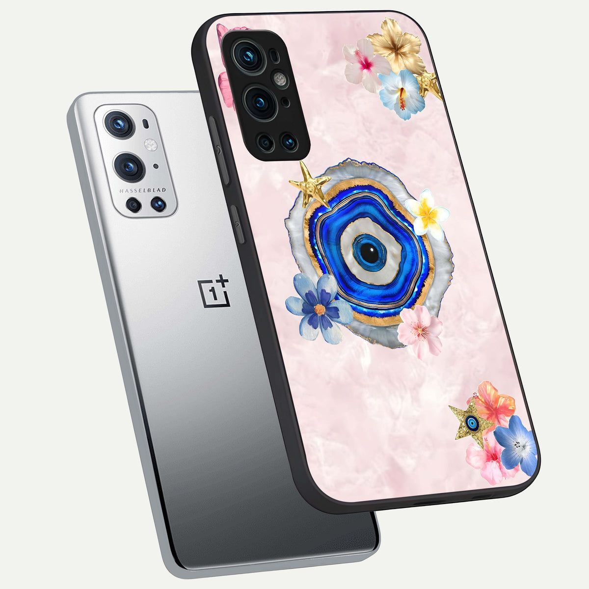  Divine Aura Bloom phone case For OnePlus 9 Pro showing premium glass back cover with detailed artwork