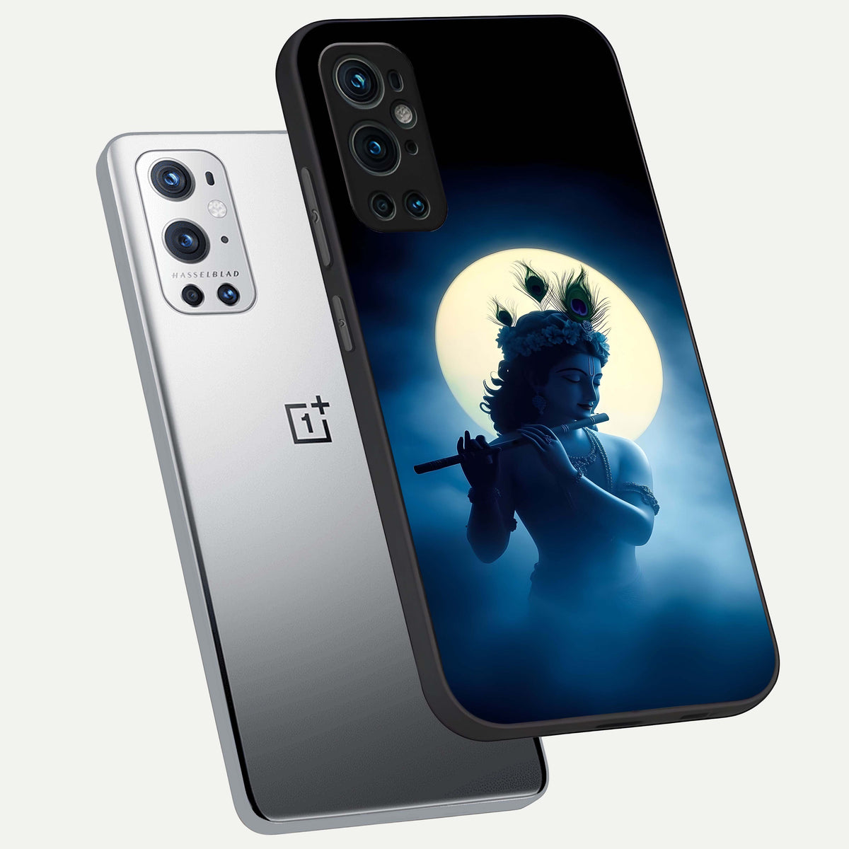  Divine Moon Flute phone case For OnePlus 9 Pro showing premium glass back cover with detailed artwork