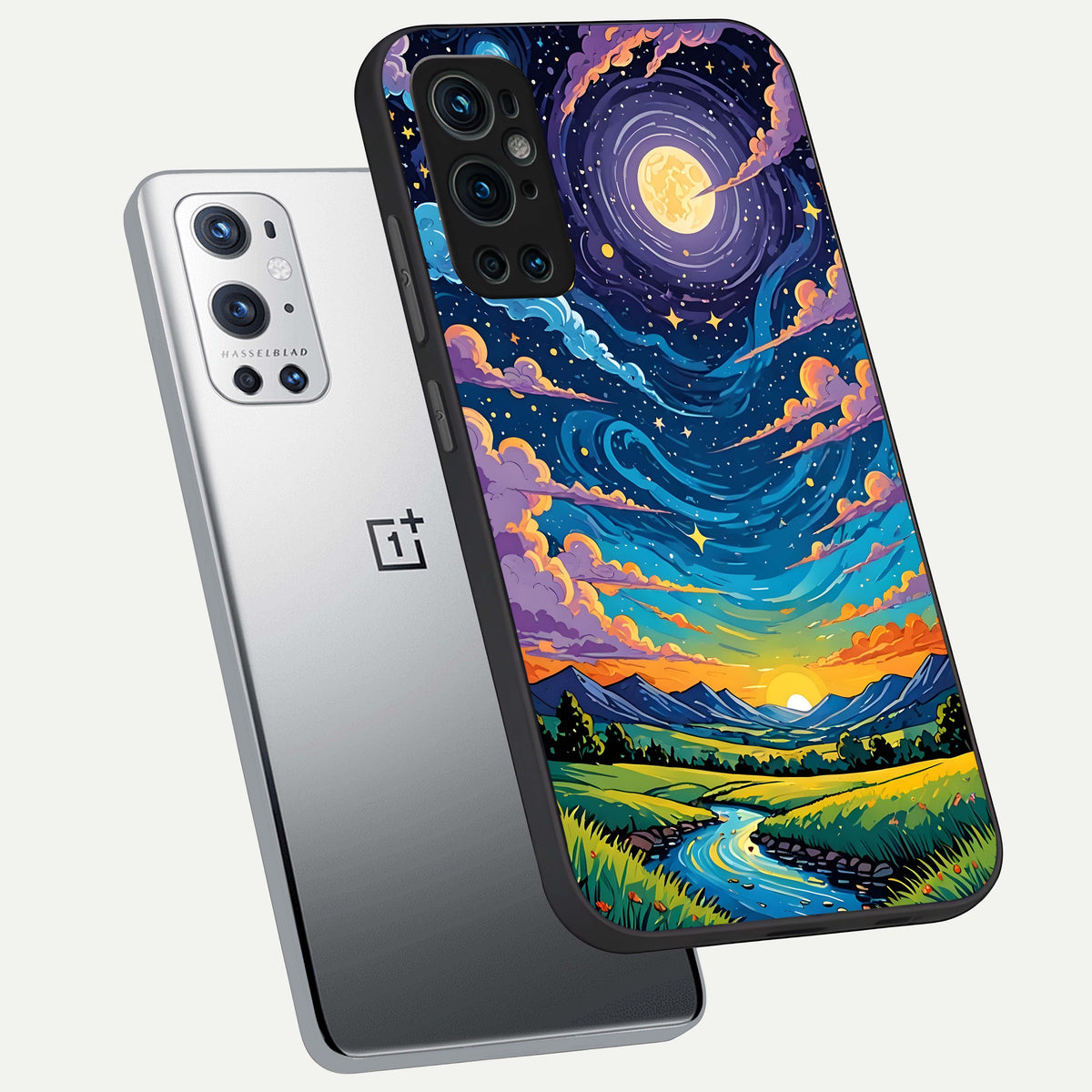  Dreamy Night Landscape phone case For OnePlus 9 Pro showing premium glass back cover with detailed artwork