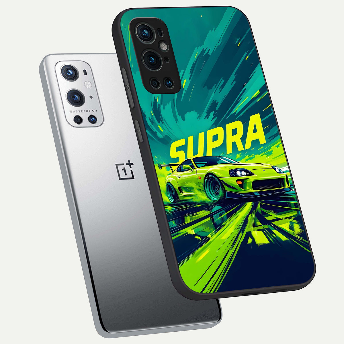  Electric Supra Thunder phone case For OnePlus 9 Pro showing premium glass back cover with detailed artwork