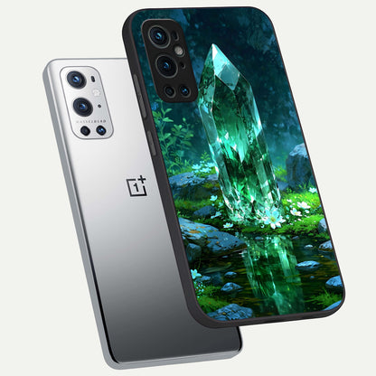  Emerald Light Crystal phone case For OnePlus 9 Pro showing premium glass back cover with detailed artwork