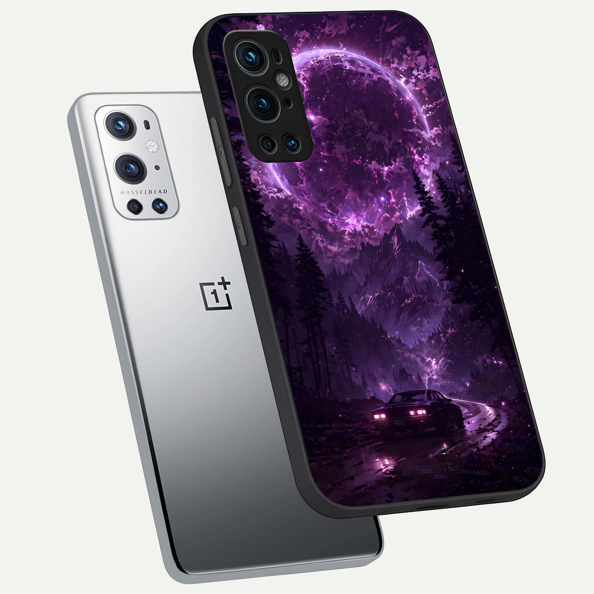  Eternal Cosmic Drive phone case For OnePlus 9 Pro showing premium glass back cover with detailed artwork