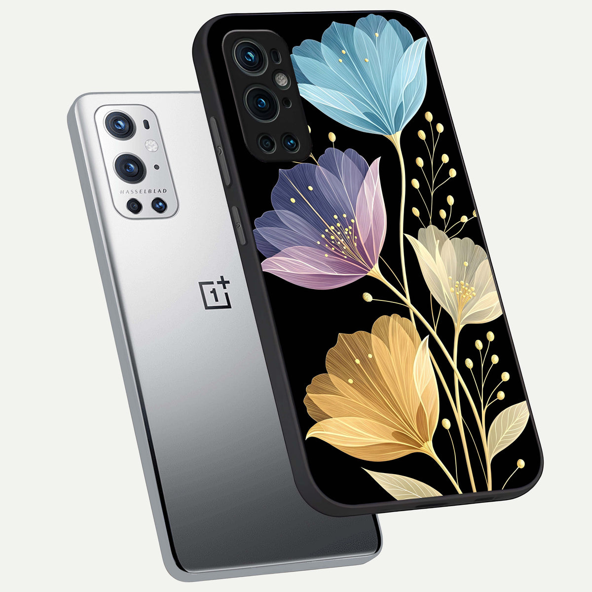  Flower Bloom Glow phone case For OnePlus 9 Pro showing premium glass back cover with detailed artwork