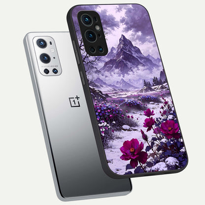  Flower Mountain View phone case For OnePlus 9 Pro showing premium glass back cover with detailed artwork