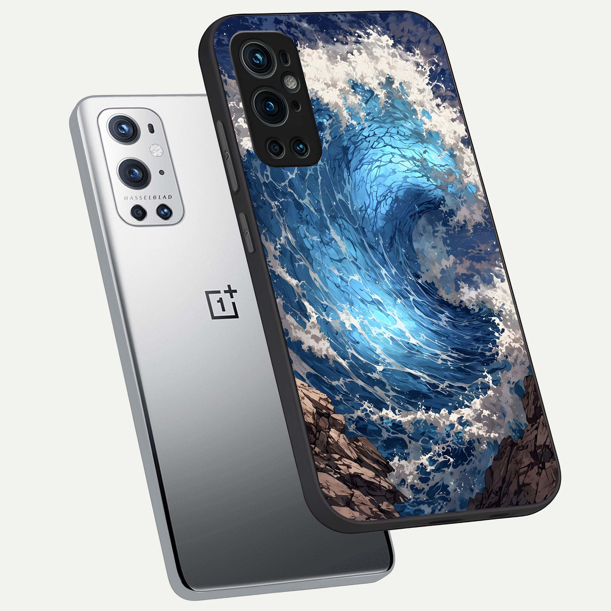  Giant Ocean Wave phone case For OnePlus 9 Pro showing premium glass back cover with detailed artwork