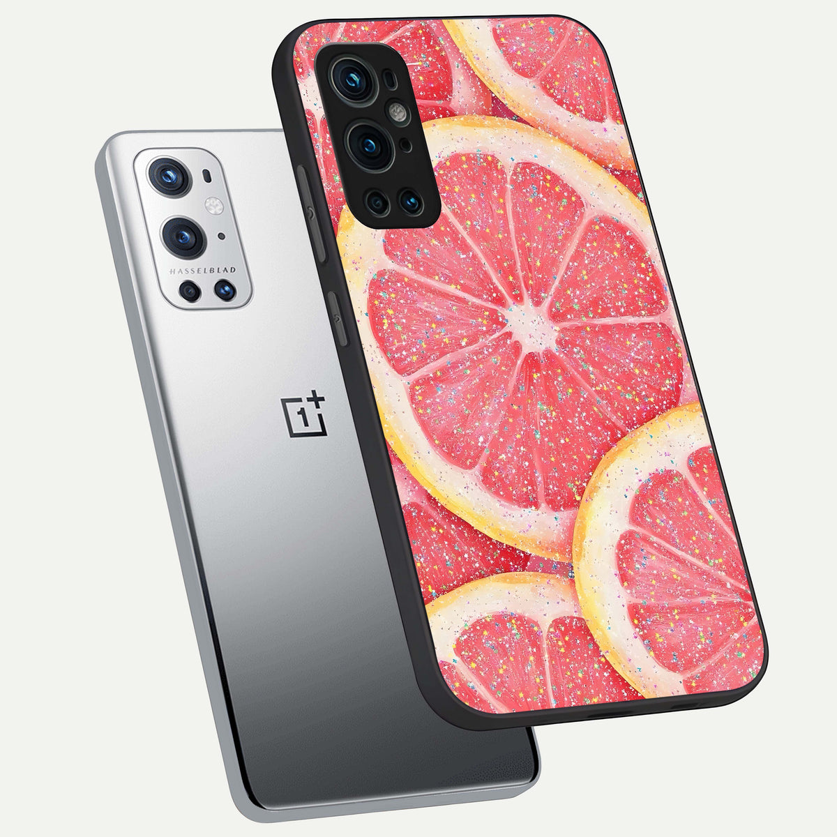  Glitter Grapefruit phone case For OnePlus 9 Pro showing premium glass back cover with detailed artwork