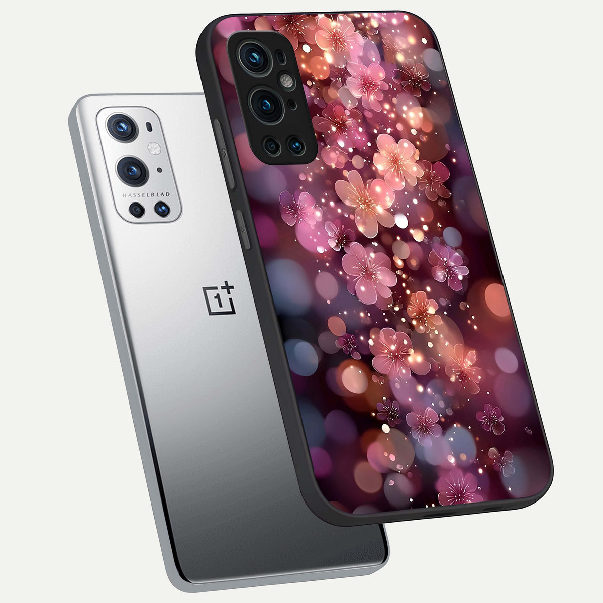  Glowing Petal Bliss phone case For OnePlus 9 Pro showing premium glass back cover with detailed artwork