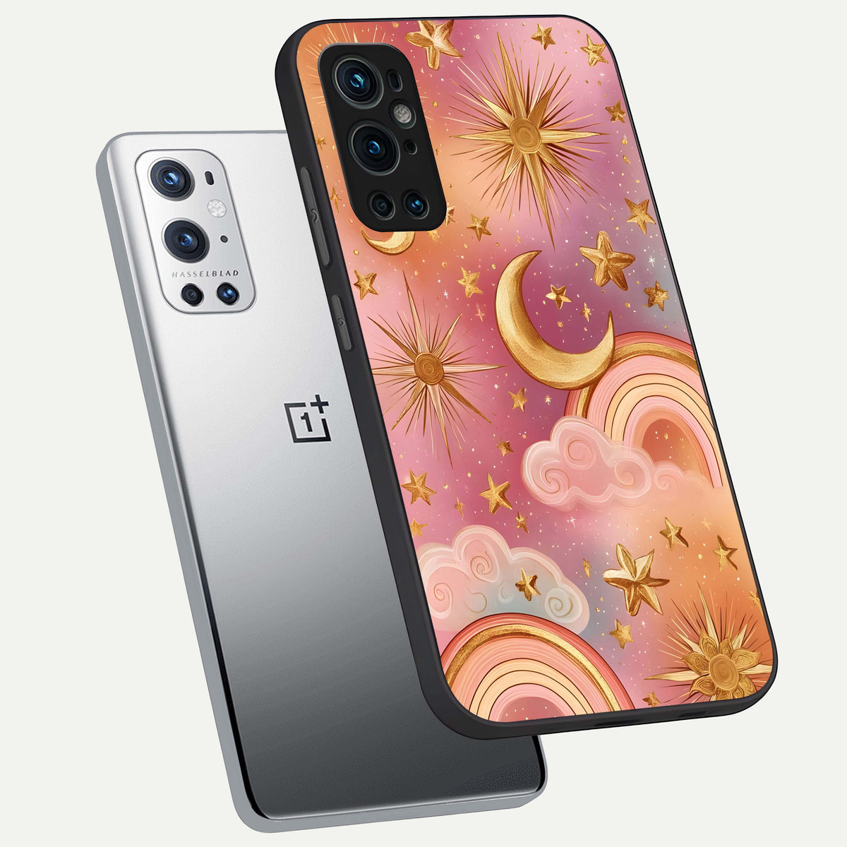 Golden Celestial Dreams phone case For OnePlus 9 Pro showing premium glass back cover with detailed artwork