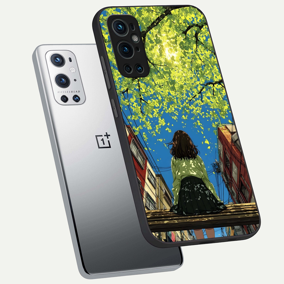  Golden Leaves Glow phone case For OnePlus 9 Pro showing premium glass back cover with detailed artwork