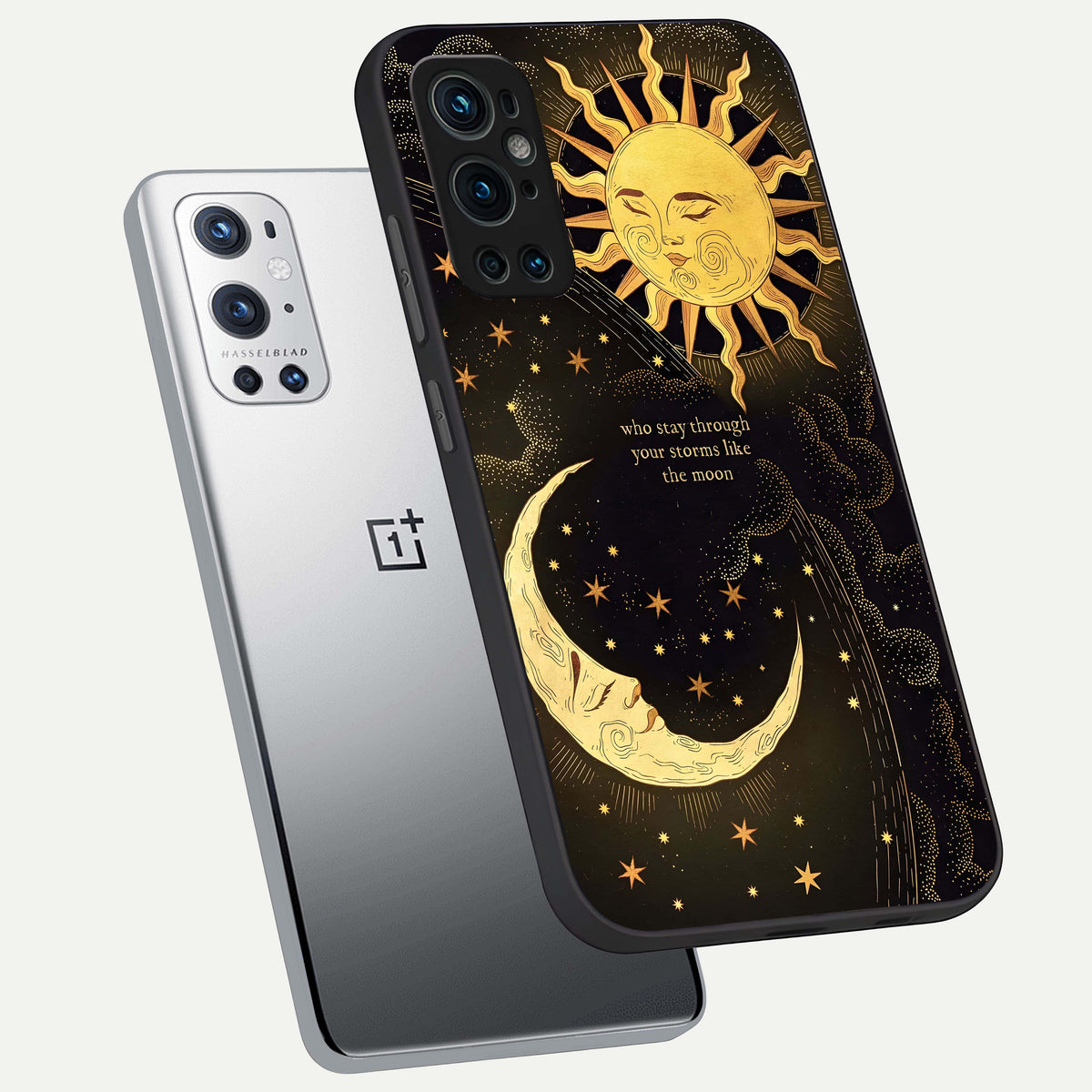  Golden Lunar Love phone case For OnePlus 9 Pro showing premium glass back cover with detailed artwork
