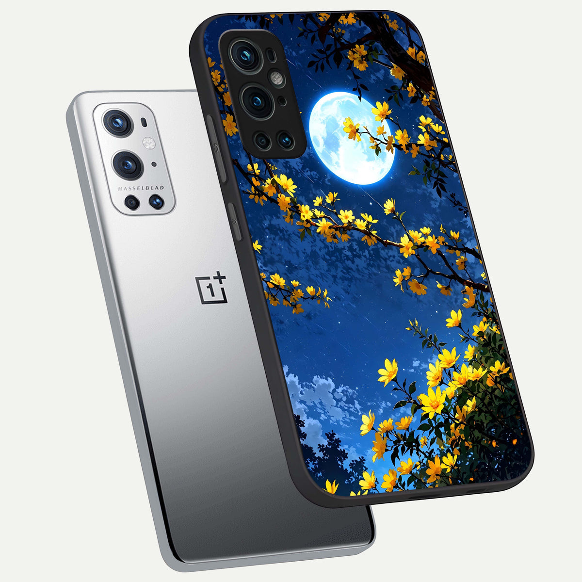  Golden Night Glow phone case For OnePlus 9 Pro showing premium glass back cover with detailed artwork