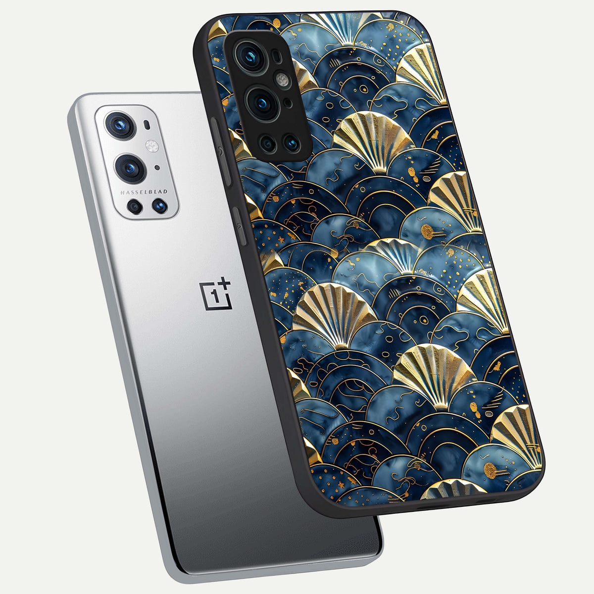  Golden Wave Luxe phone case For OnePlus 9 Pro showing premium glass back cover with detailed artwork