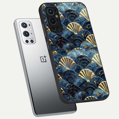  Golden Wave Luxe phone case For OnePlus 9 Pro showing premium glass back cover with detailed artwork