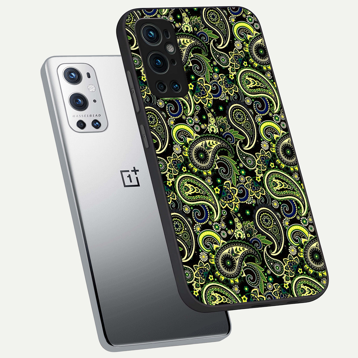  Green Lemon phone case For OnePlus 9 Pro showing premium glass back cover with detailed artwork