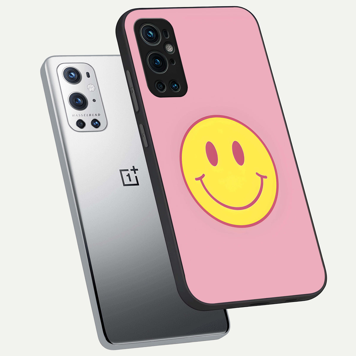  Happy Pink Mood phone case For OnePlus 9 Pro showing premium glass back cover with detailed artwork
