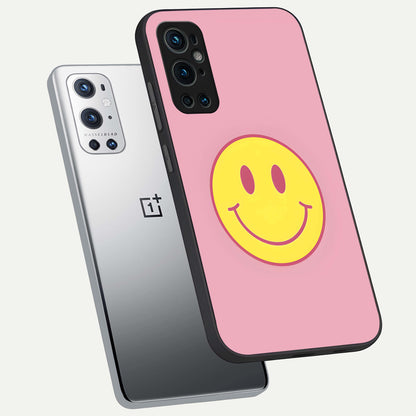  Happy Pink Mood phone case For OnePlus 9 Pro showing premium glass back cover with detailed artwork