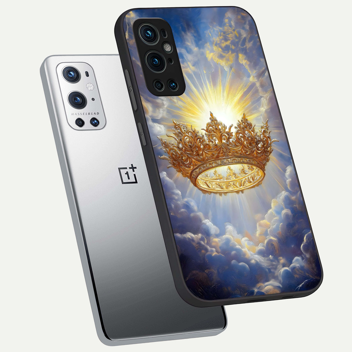  Heavenly Crown Light phone case For OnePlus 9 Pro showing premium glass back cover with detailed artwork