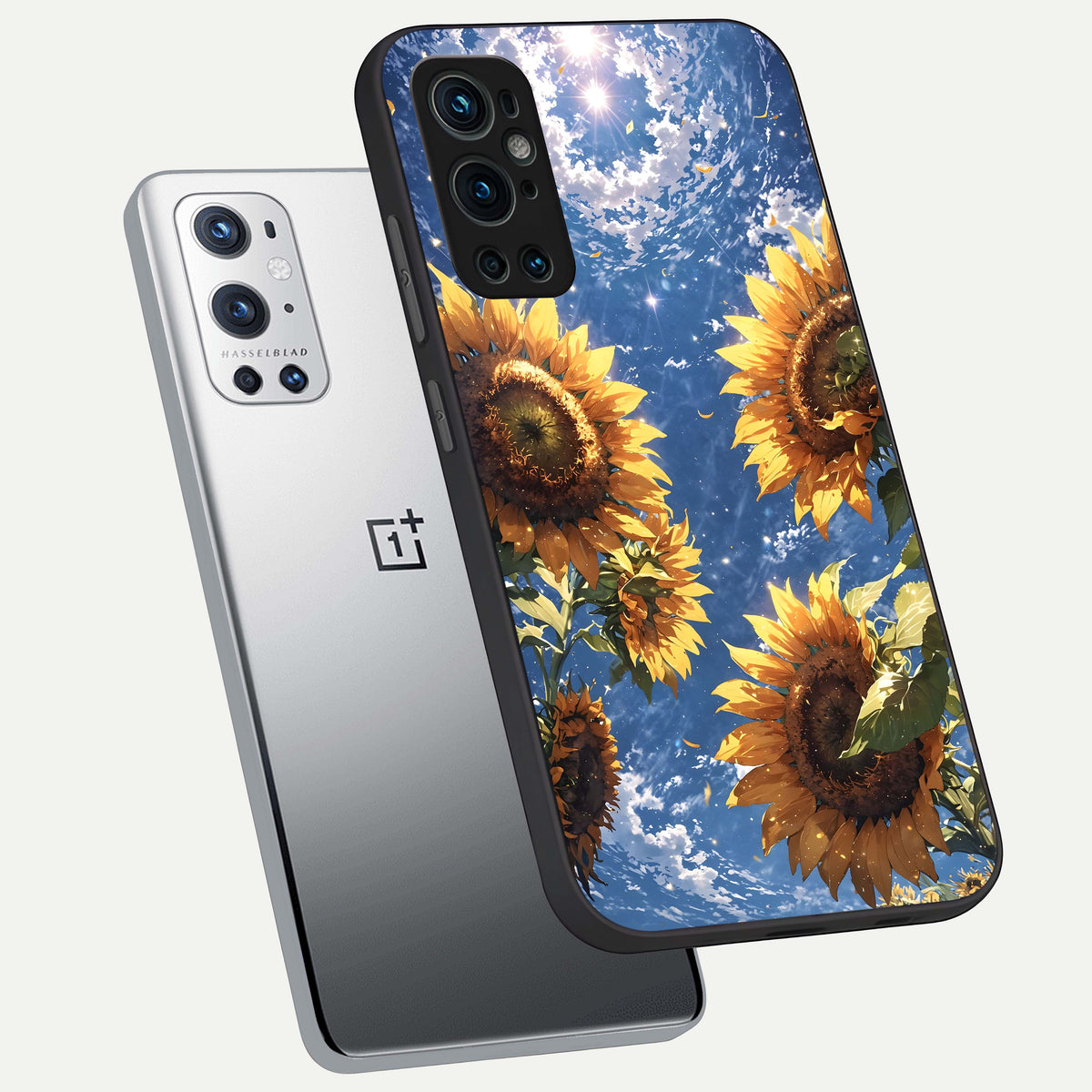  Heavenly Sunflower Rise phone case For OnePlus 9 Pro showing premium glass back cover with detailed artwork