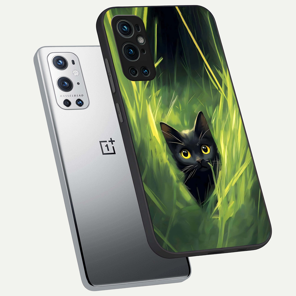  Hidden Cat Whisper phone case For OnePlus 9 Pro showing premium glass back cover with detailed artwork