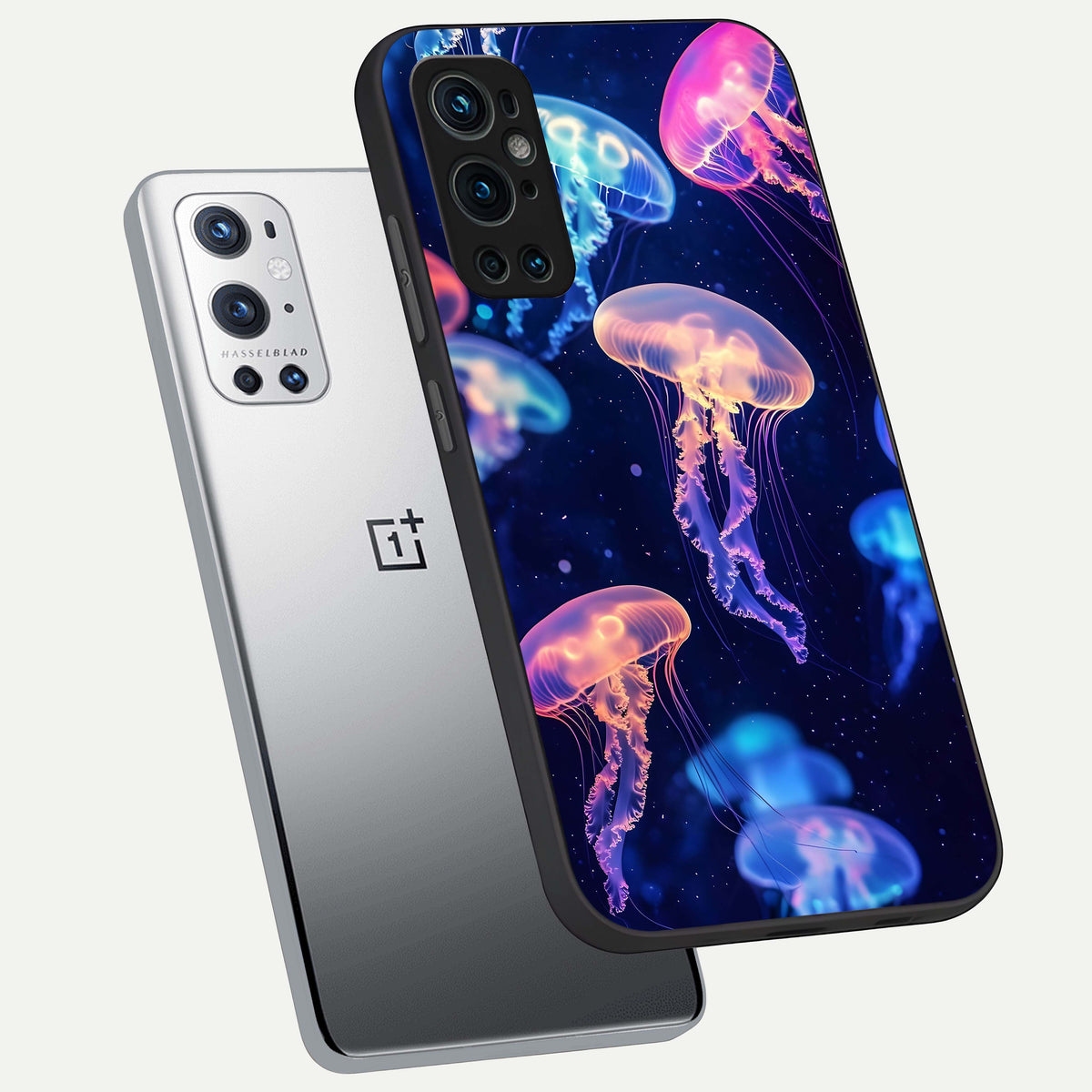  Jellyfish Pattern phone case For OnePlus 9 Pro showing premium glass back cover with detailed artwork
