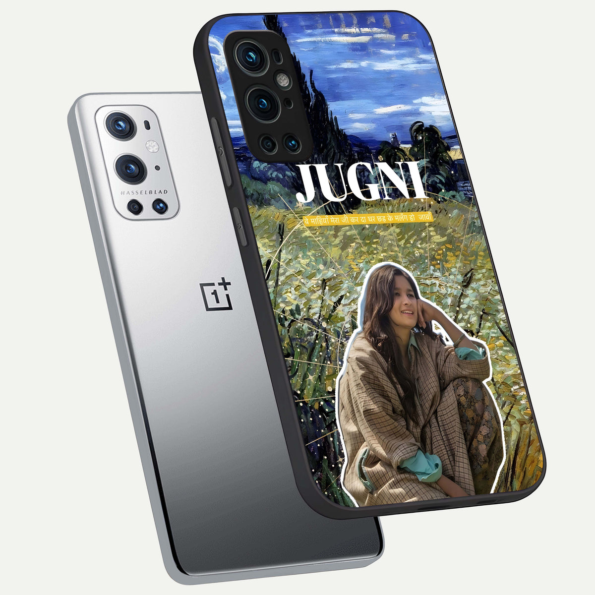 Jugni Soul Vibes phone case For OnePlus 9 Pro showing premium glass back cover with detailed artwork