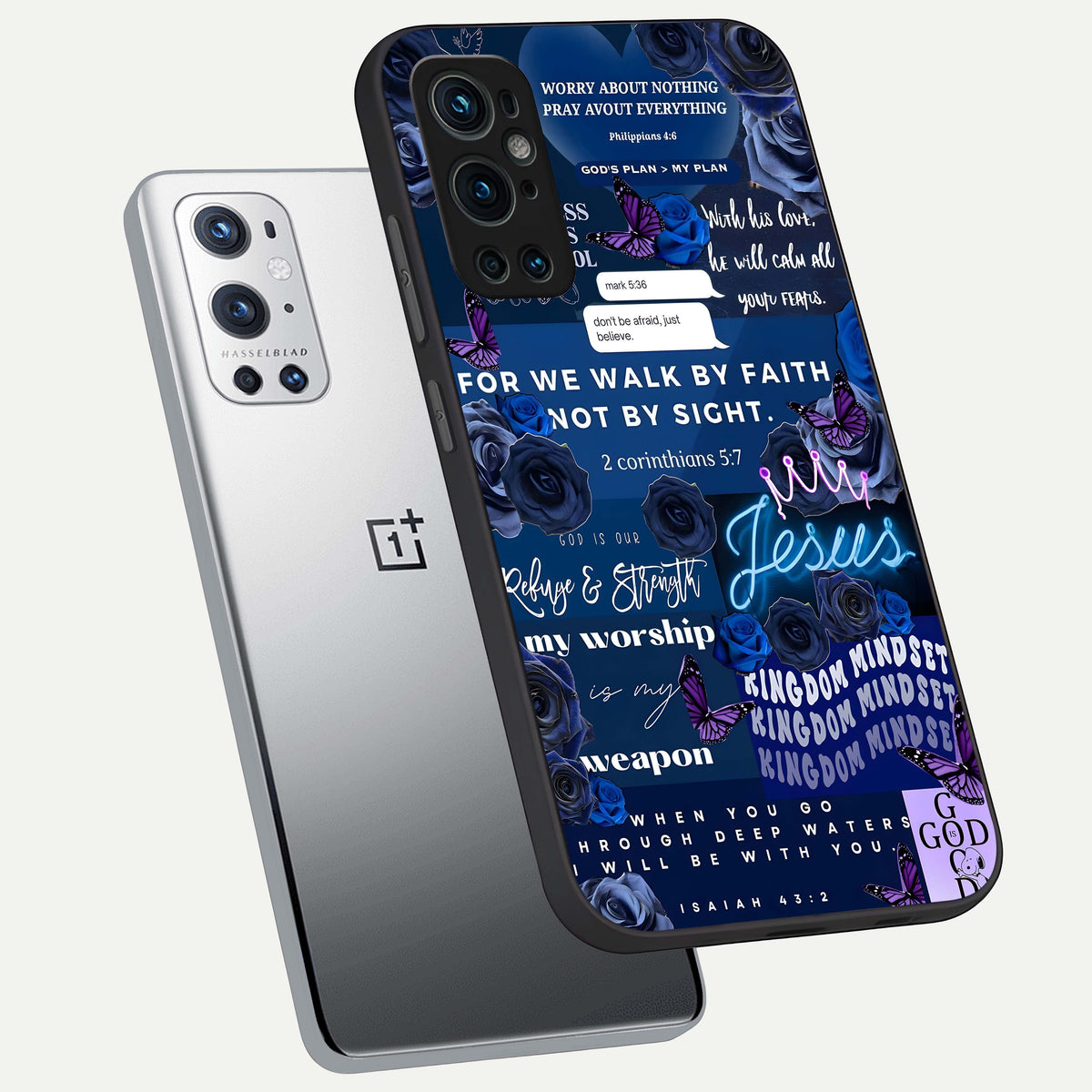  Kingdom Faith Glow phone case For OnePlus 9 Pro showing premium glass back cover with detailed artwork