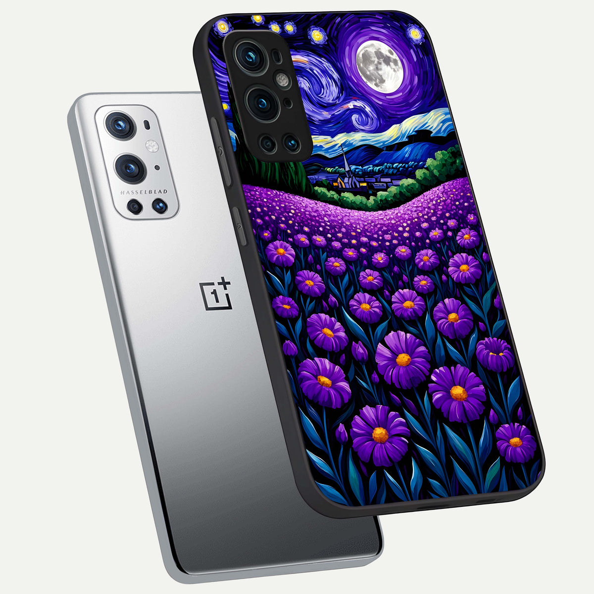  Lavender Moon Field phone case For OnePlus 9 Pro showing premium glass back cover with detailed artwork