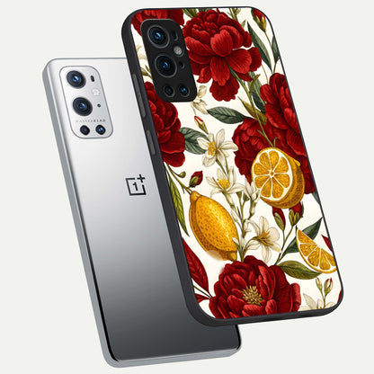  Lemon Rose Charm phone case For OnePlus 9 Pro showing premium glass back cover with detailed artwork