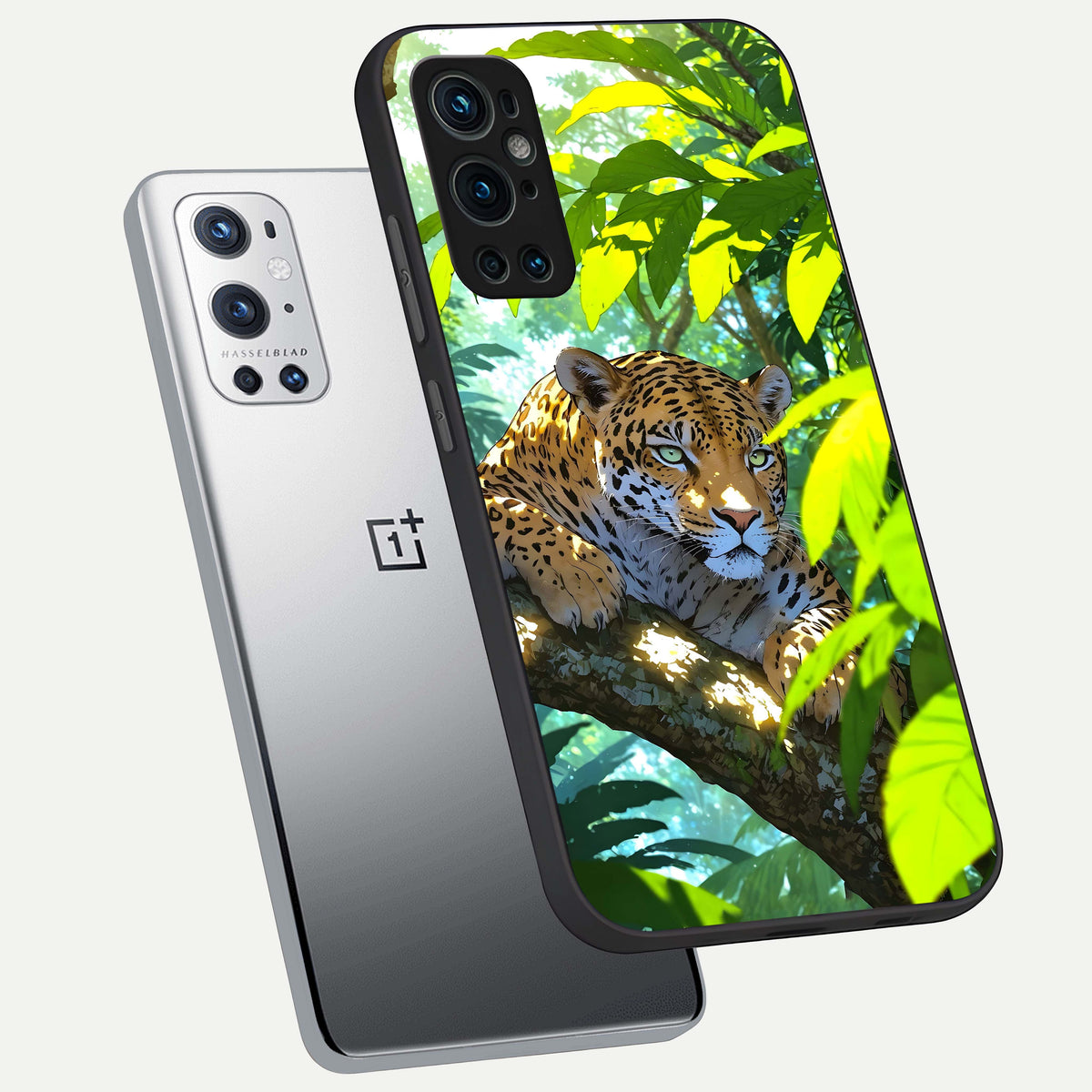  Leopard in Jungle phone case For OnePlus 9 Pro showing premium glass back cover with detailed artwork