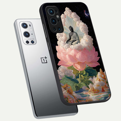  Lotus Divine Peace phone case For OnePlus 9 Pro showing premium glass back cover with detailed artwork