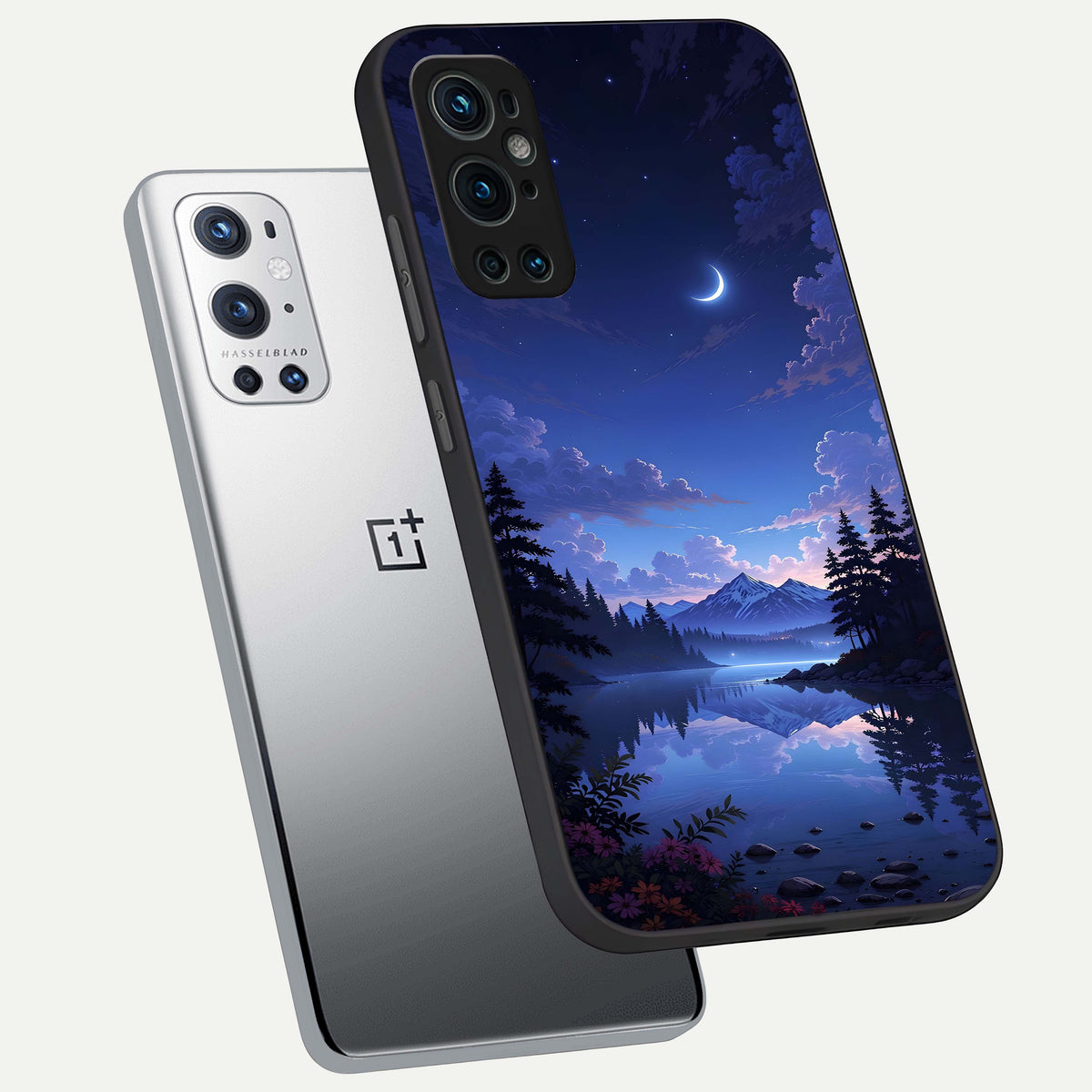  Midnight Lake Peace phone case For OnePlus 9 Pro showing premium glass back cover with detailed artwork