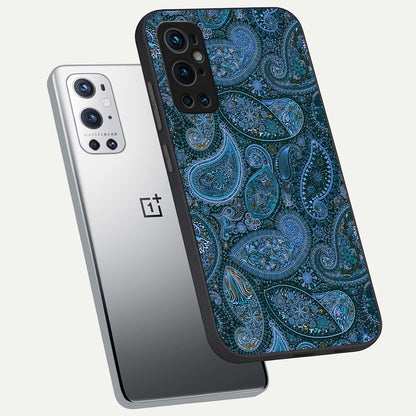  Midnight Paisley Glow phone case For OnePlus 9 Pro showing premium glass back cover with detailed artwork