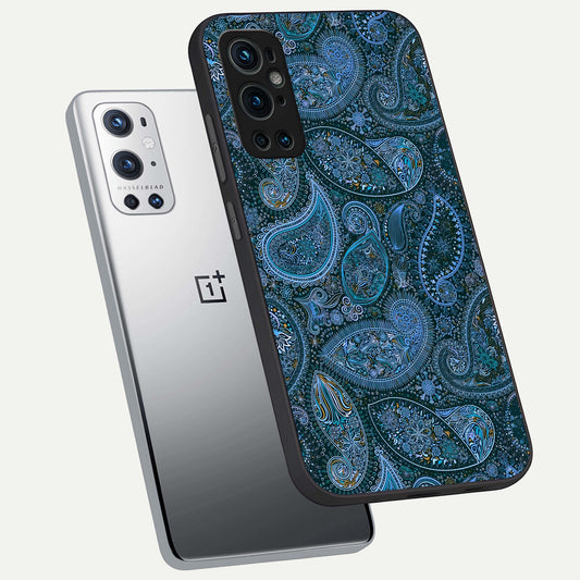  Midnight Paisley Glow phone case For OnePlus 9 Pro showing premium glass back cover with detailed artwork