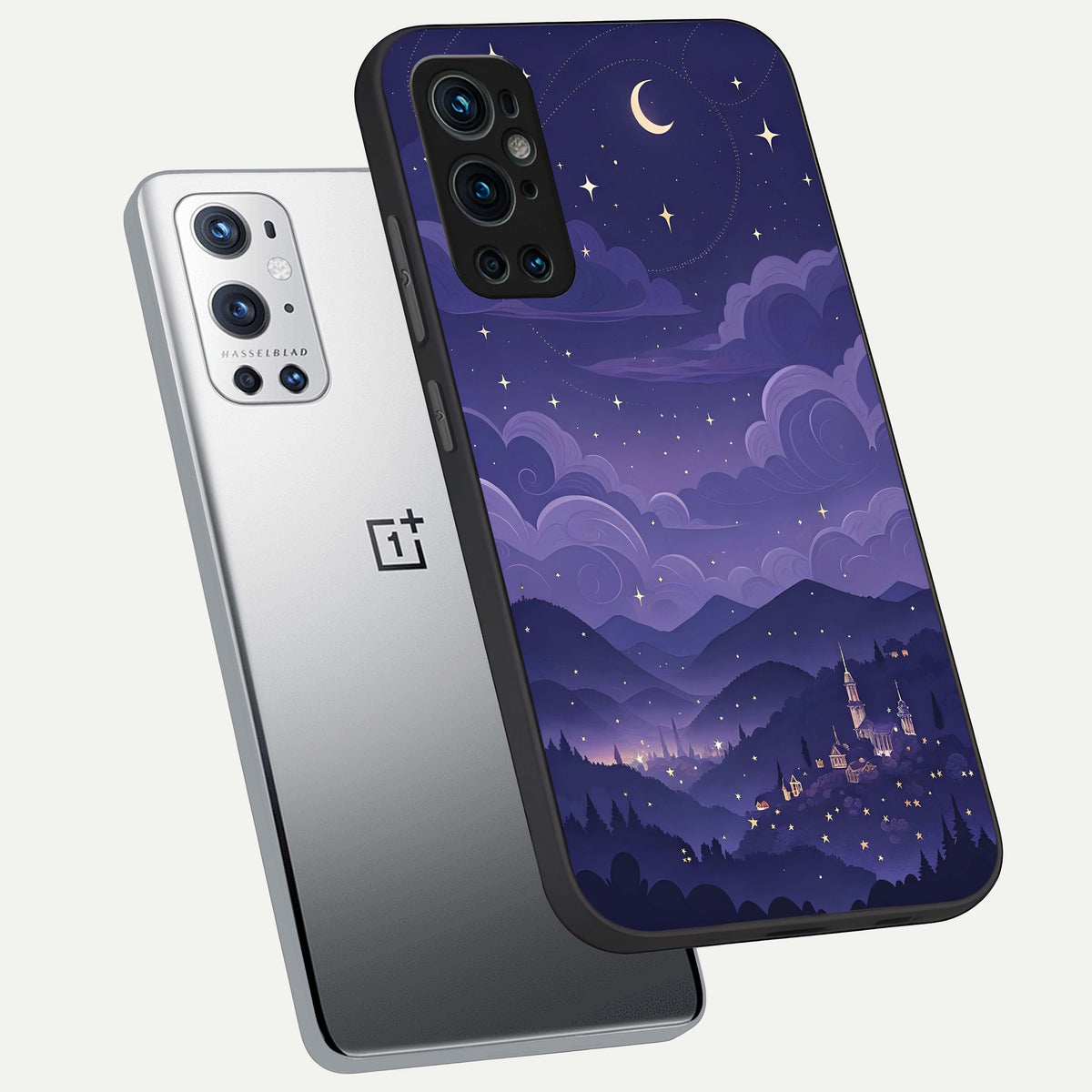  Minimal Night View phone case For OnePlus 9 Pro showing premium glass back cover with detailed artwork