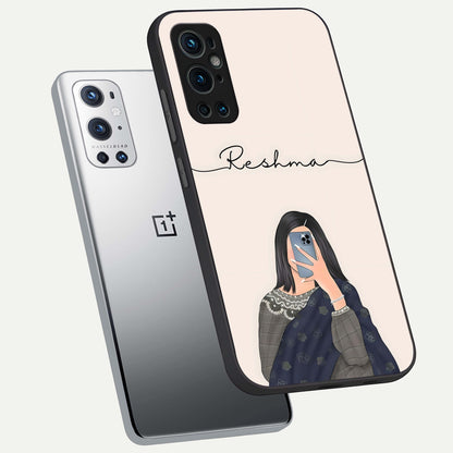  Mirror Mood Muse With Custom Name phone case For OnePlus 9 Pro showing premium glass back cover with detailed artwork