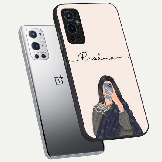  Mirror Mood Muse With Custom Name phone case For OnePlus 9 Pro showing premium glass back cover with detailed artwork