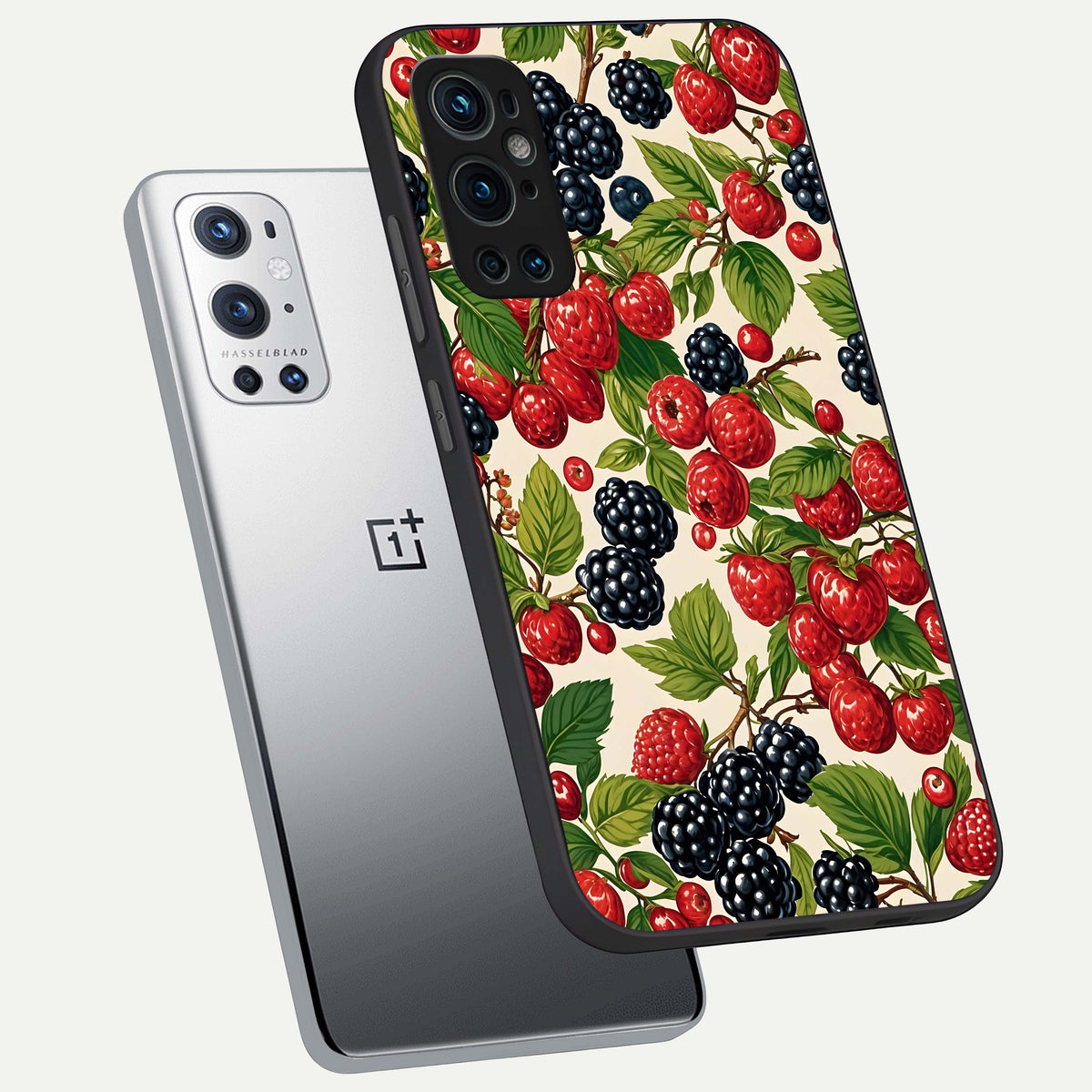  Mixed Berry Collage phone case For OnePlus 9 Pro showing premium glass back cover with detailed artwork