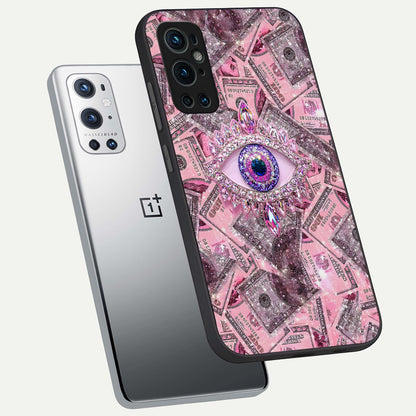 Money Eye Luxe phone case For OnePlus 9 Pro showing premium glass back cover with detailed artwork