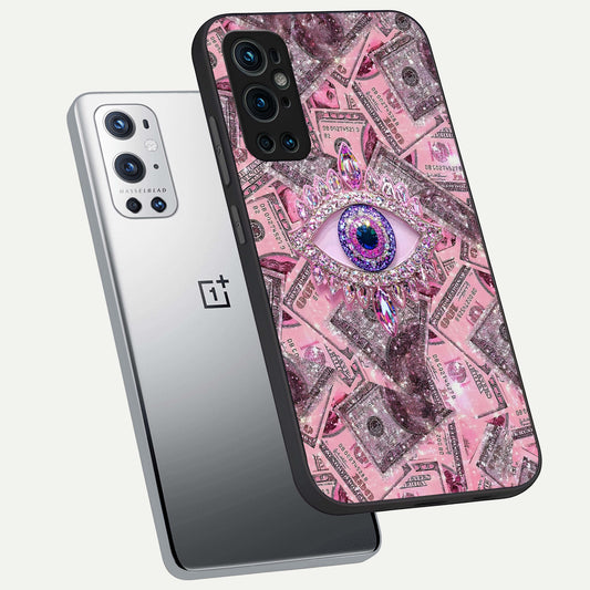  Money Eye Luxe phone case For OnePlus 9 Pro showing premium glass back cover with detailed artwork