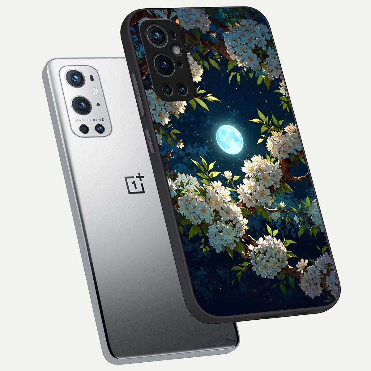  Moonlit Blossom Dream phone case For OnePlus 9 Pro showing premium glass back cover with detailed artwork